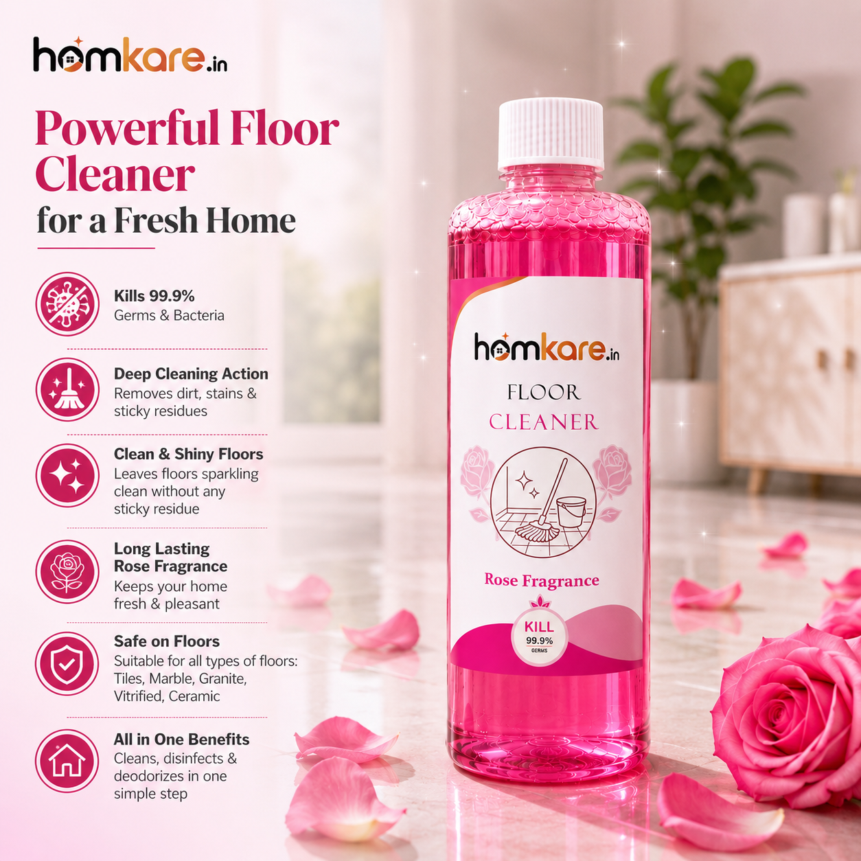 Floor Cleaner With Rose Fragrance 2 Pcs Combo - 500ML Each