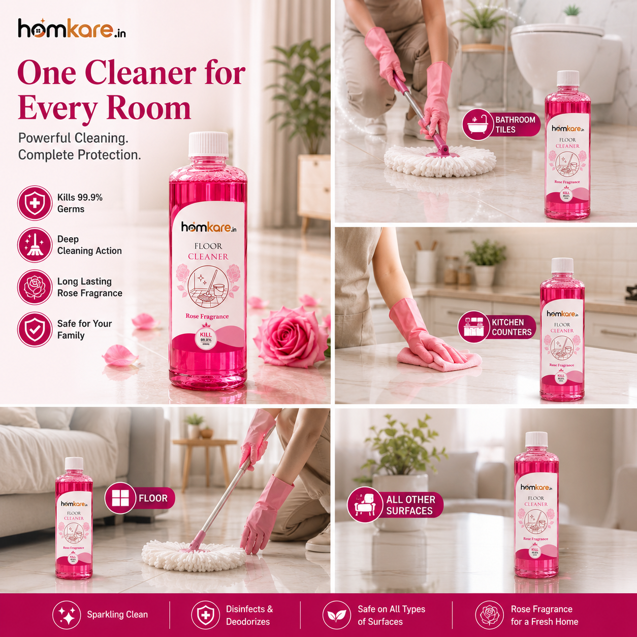Floor Cleaner With Rose Fragrance 2 Pcs Combo - 500ML Each