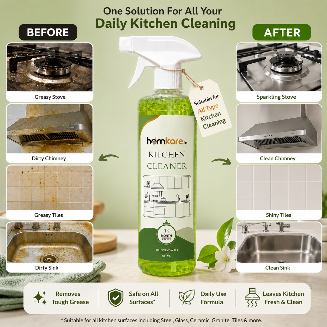 Kitchen Cleaner for Oil & Grease Stain || 500 ML