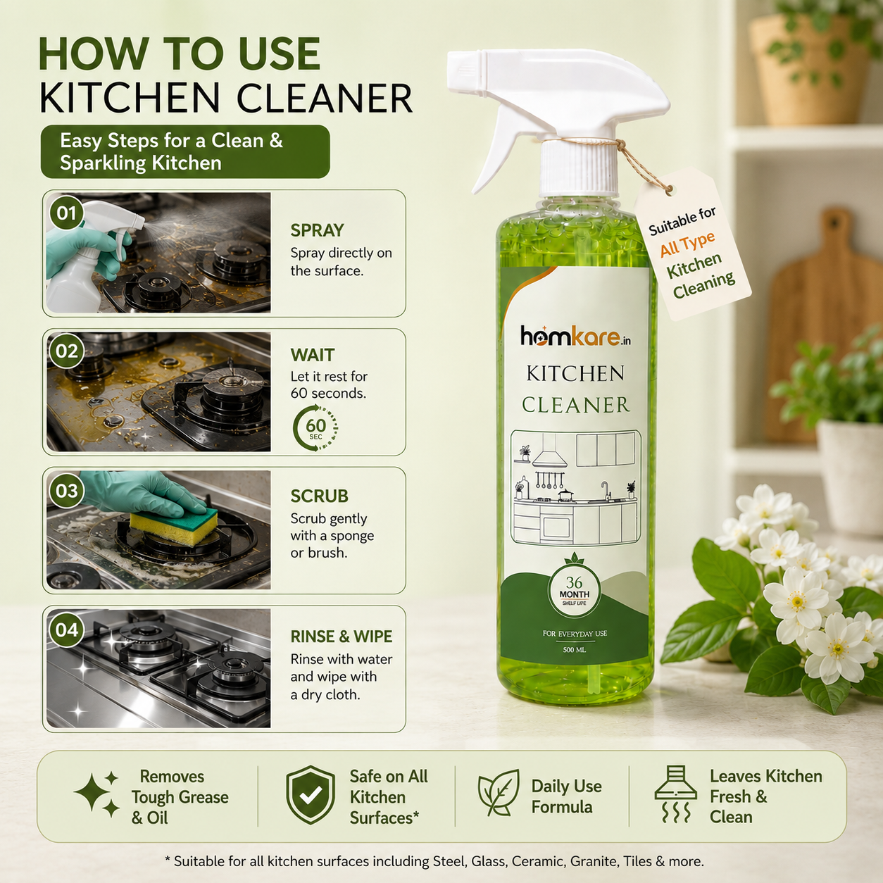 Kitchen Cleaner for Oil & Grease Stain || 500 ML